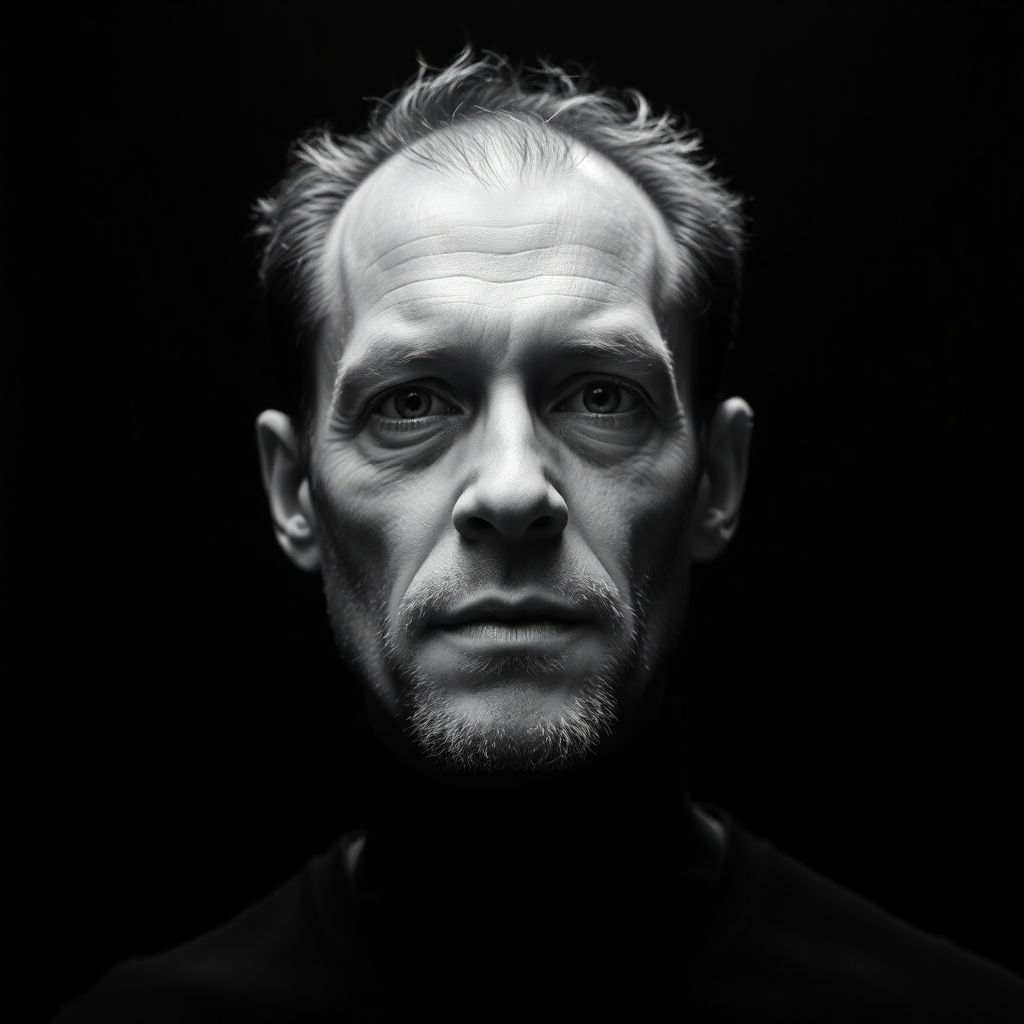 Studio Black and White AI portrait — high-contrast monochrome editorial
